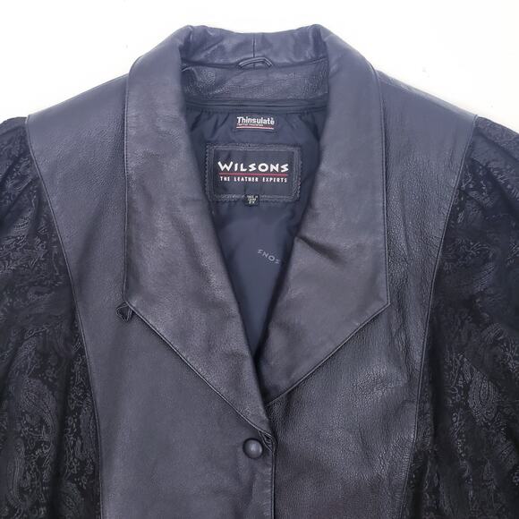 Vintage Wilsons Paisley Embossed Black Leather Coat Women's 2X/XXL - Picture 3 of 10